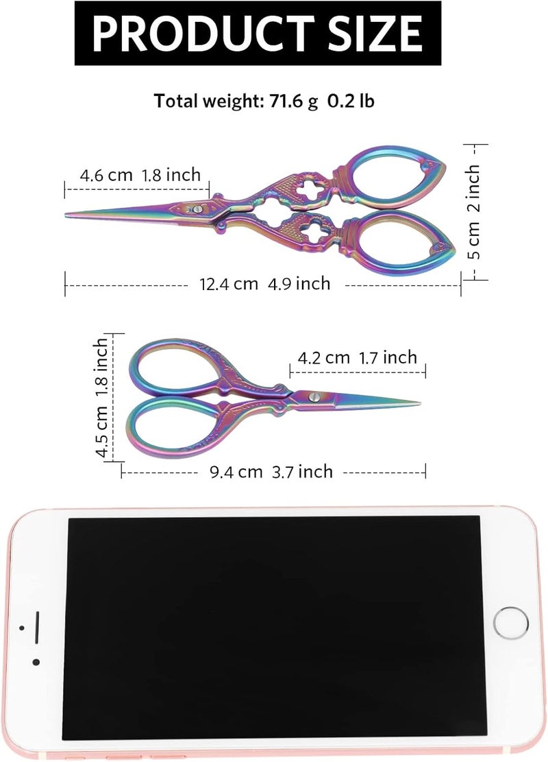 Asdirne Embroidery Scissors, Stainless Steel Sharp Tip Scissors, DIY Tools for Embroidery, Craft, Needle Work, Art Work & Everyday Use, 2 Pcs, 4.7"/5.3", Colourful - Image 5